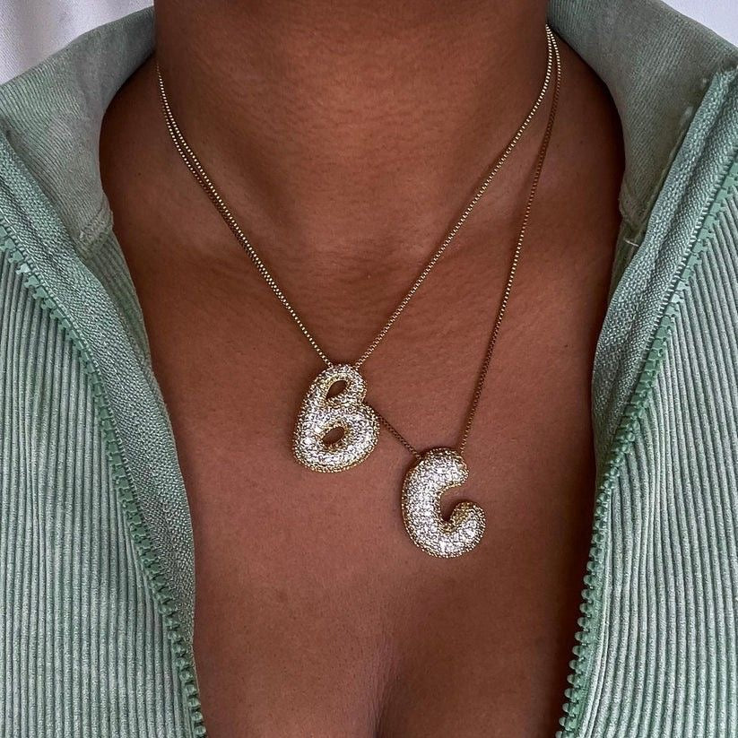 Collier lettres bulles blanc ou or