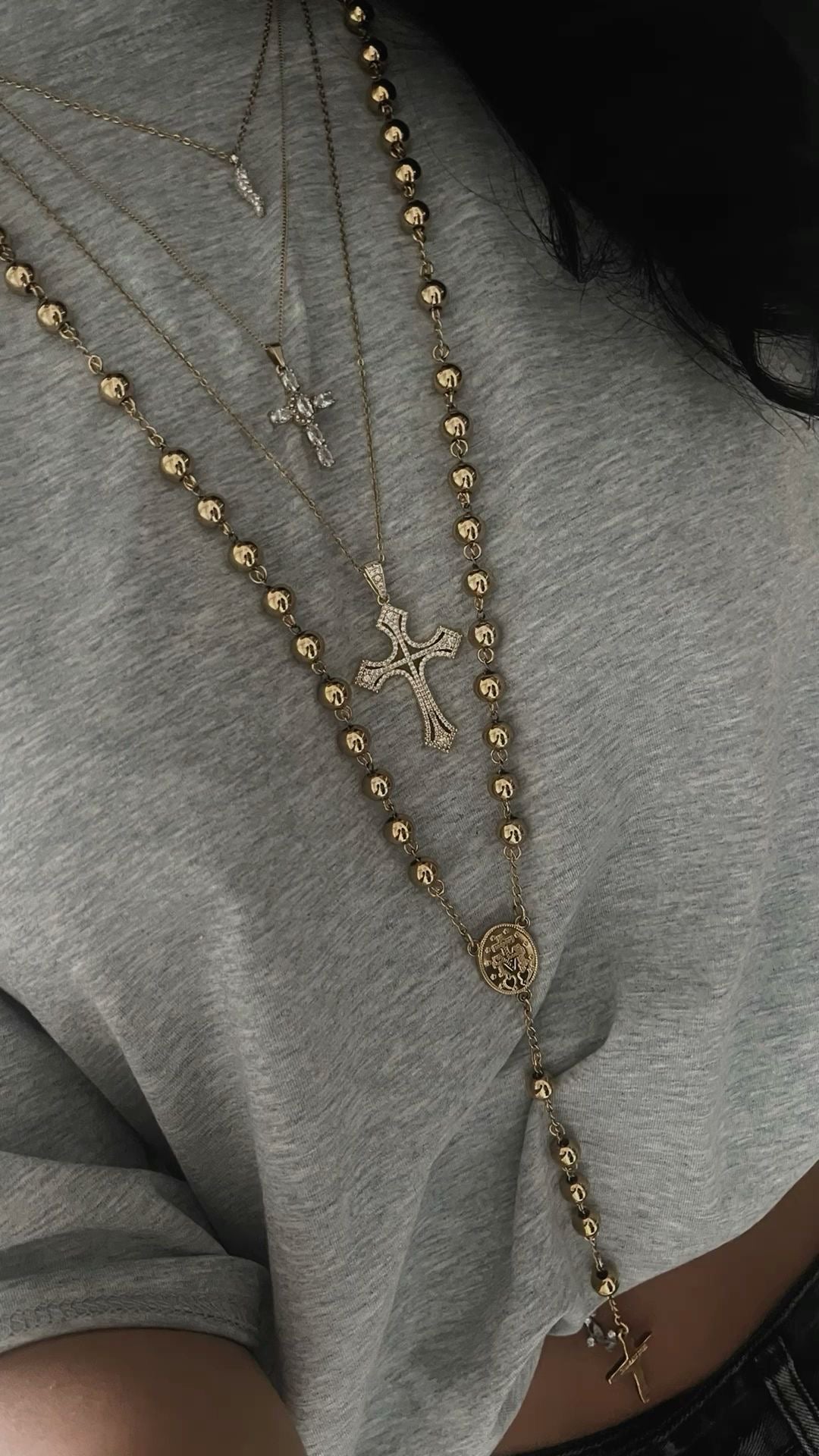 Chapelet sautoir acier or